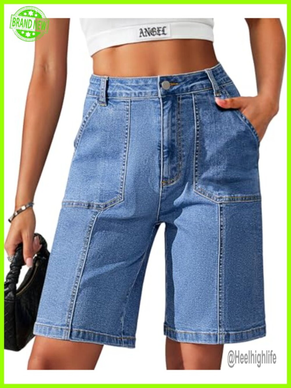 Bermuda Shorts for Women High Rise Stretchy Denim Jorts with Pockets Casual